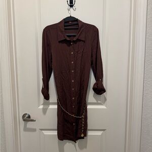 Guess Brown Long Sleeve Dress with Gold Chain
